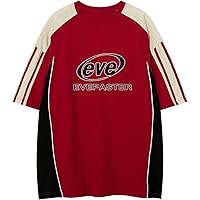 Oversized Graphic Tees Sports Patchwork Cotton Stripe Print Y2k